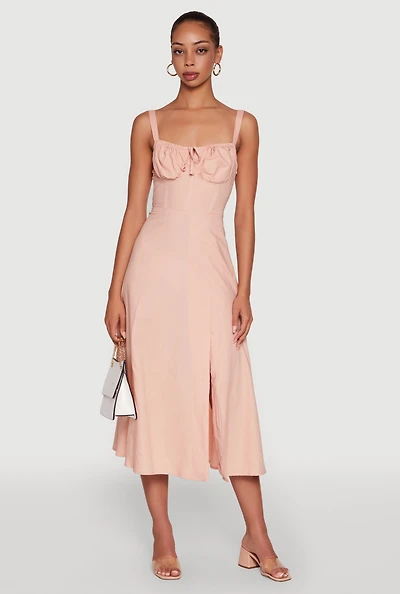 Womens Haute Monde Sleeveless Lace Up Corset Dress with Side Slit, Pink, Size L
