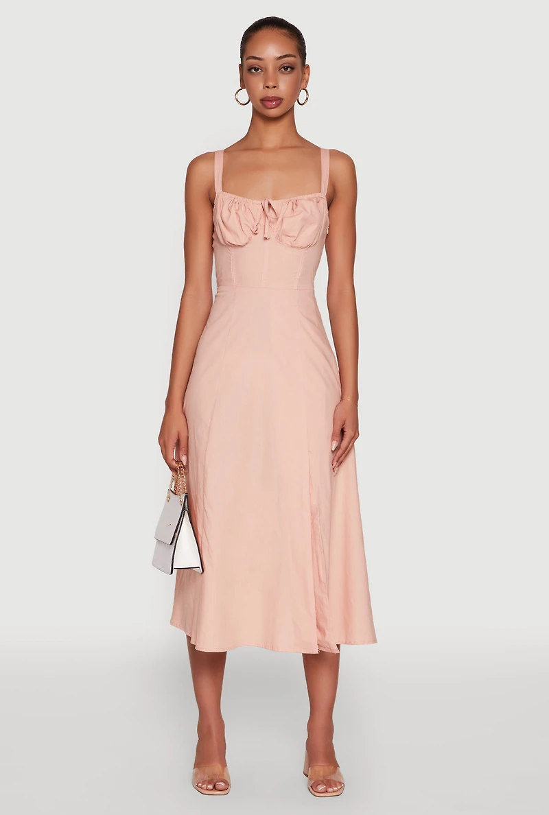 Womens Haute Monde Sleeveless Lace Up Corset Dress with Side Slit, Pink, Size L