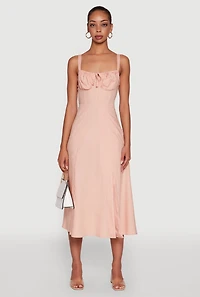 Womens Haute Monde Sleeveless Lace Up Corset Dress with Side Slit, Pink, Size L