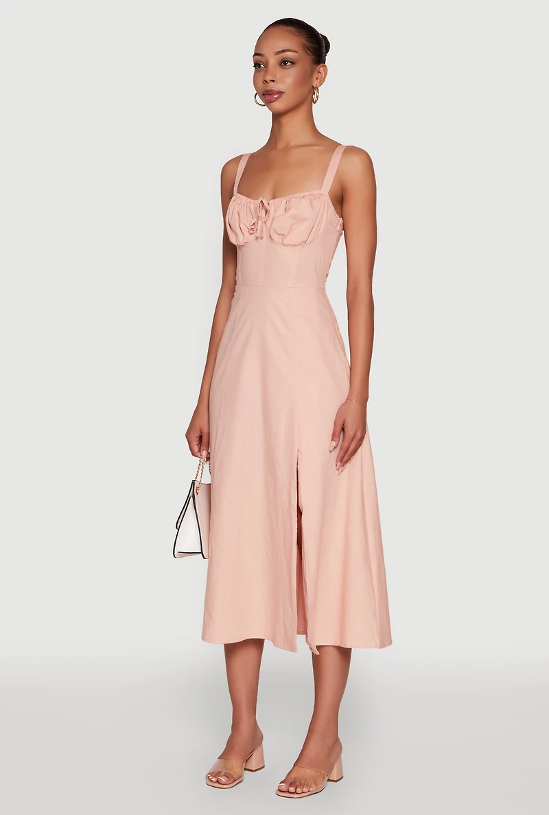 Womens Haute Monde Sleeveless Lace Up Corset Dress with Side Slit, Pink, Size L