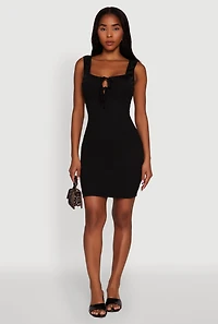 Womens Haute Monde Textured Knit Bodycon Dress with Tie Front,