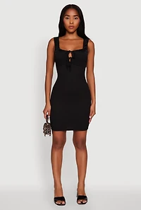 Womens Haute Monde Textured Knit Bodycon Dress with Tie Front,