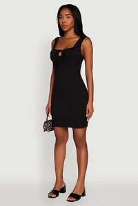 Womens Haute Monde Textured Knit Bodycon Dress with Tie Front,