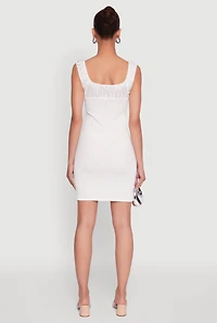 Womens Haute Monde Textured Knit Bodycon Dress with Tie Front, White, Size M