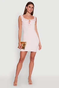 Haute Monde Textured Knit Bodycon Dress with Tie Front