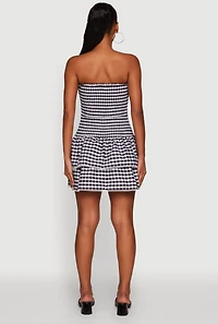 Womens Haute Monde Gingham Strapless Tiered Skater Dress, M