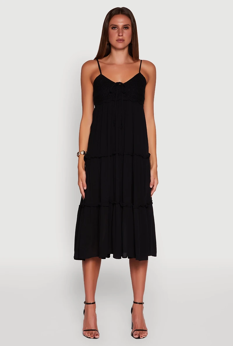 Womens Haute Monde Crochet Detail Tiered Sundress, Black, Size L