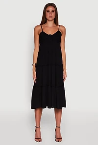 Womens Haute Monde Crochet Detail Tiered Sundress, Black, Size L