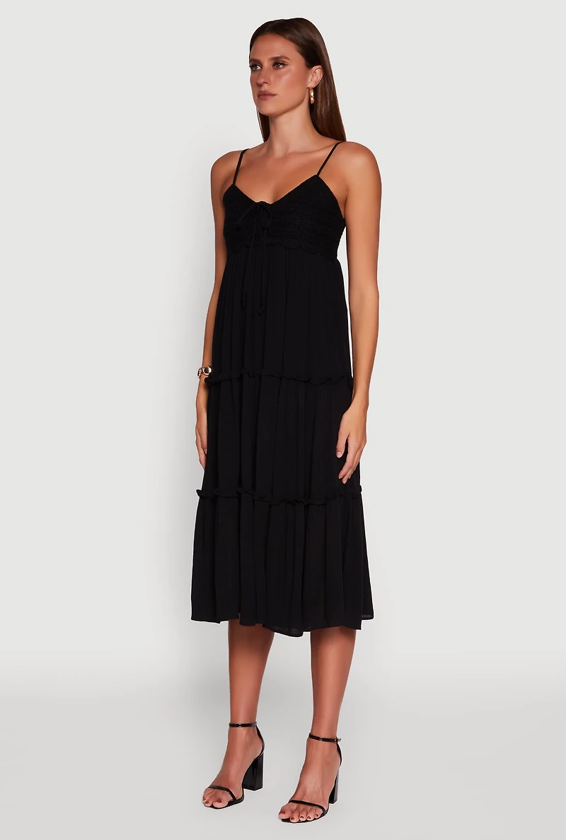 Womens Haute Monde Crochet Detail Tiered Sundress, M