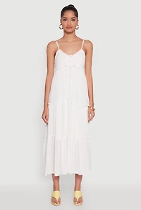 Womens Haute Monde Crochet Detail Tiered Sundress, White, Size S