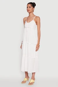 Womens Haute Monde Crochet Detail Tiered Sundress, White, Size S