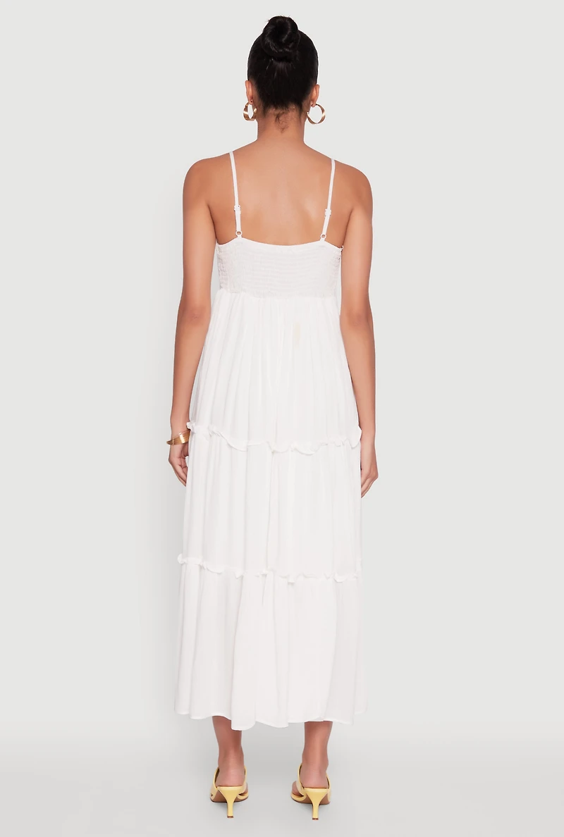 Womens Haute Monde Crochet Detail Tiered Sundress, White, Size S