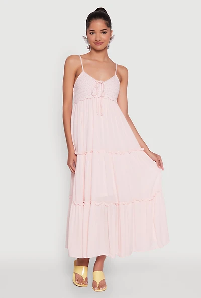 Womens Haute Monde Crochet Detail Tiered Sundress,