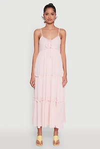 Womens Haute Monde Crochet Detail Tiered Sundress, Pink, Size S