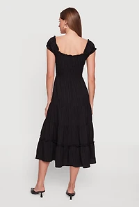 Tie Front Keyhole Ruffle Tiered Maxi Dress