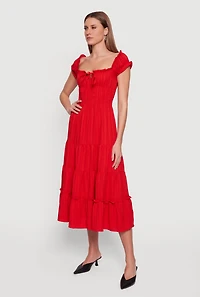 Tie Front Keyhole Ruffle Tiered Maxi Dress