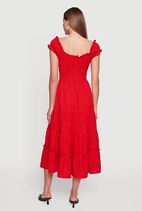 Tie Front Keyhole Ruffle Tiered Maxi Dress
