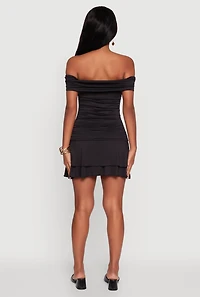 Womens Off the Shoulder Ruched Tiered Bodycon Dress,