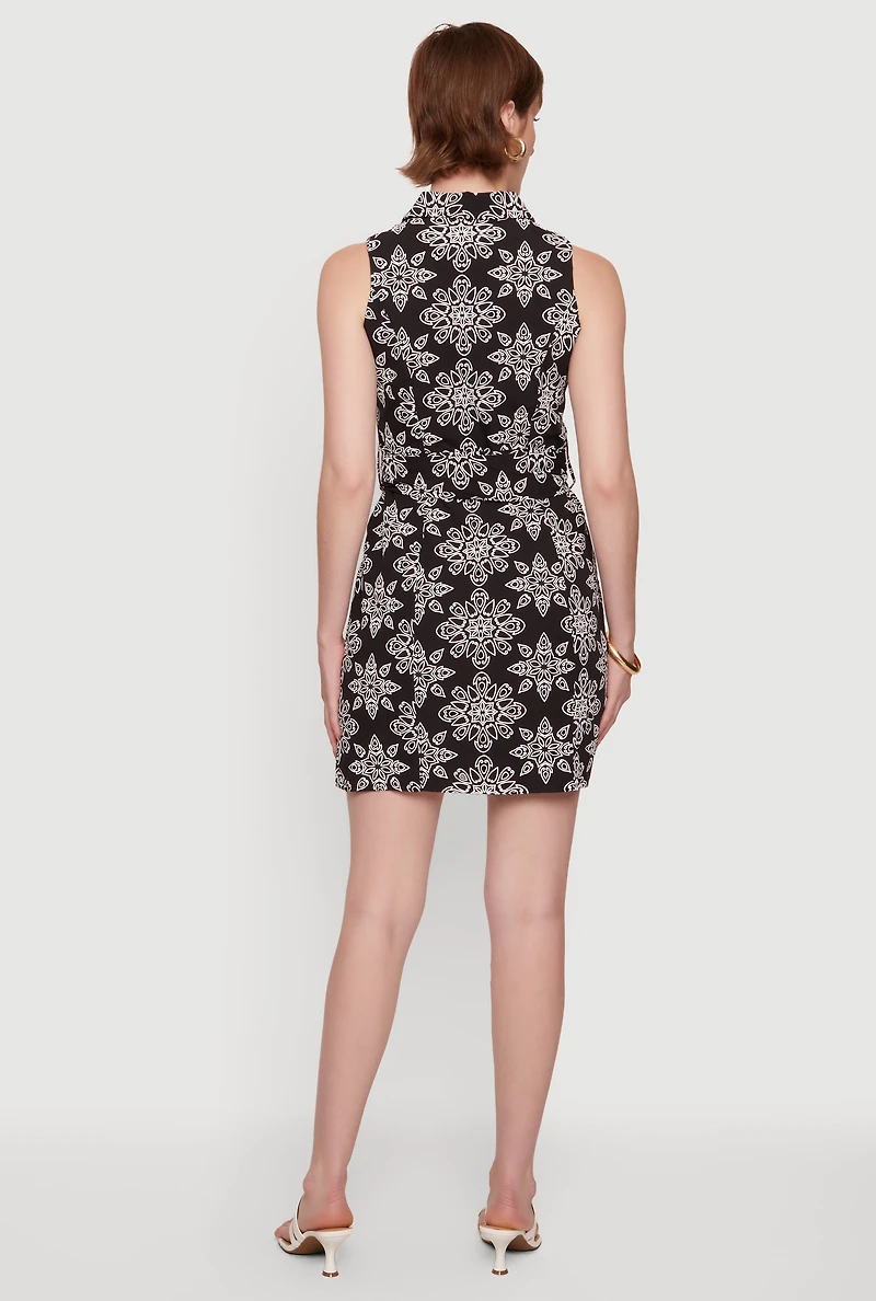 Eyelet Tie Waist Belted Shirt Dress