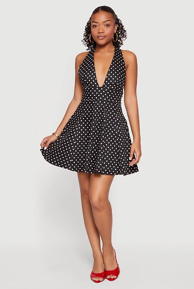 Polka Dot Pleated Skater Dress