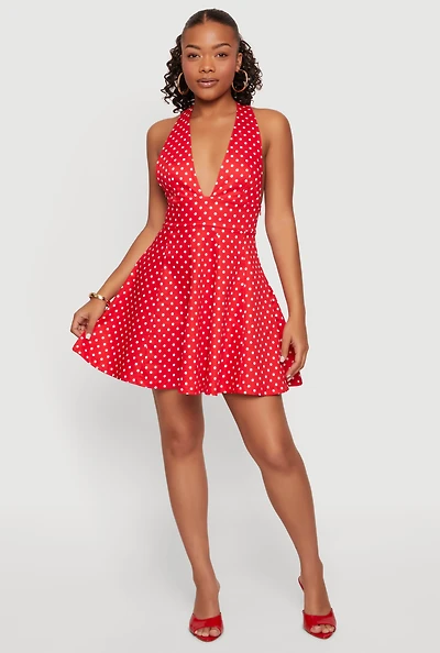 Polka Dot Pleated Skater Dress