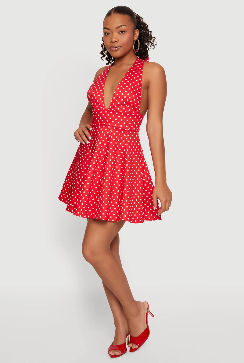 Polka Dot Pleated Skater Dress