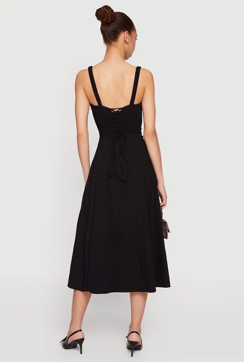 Drawstring Keyhole Lace Up Back Bustier Dress