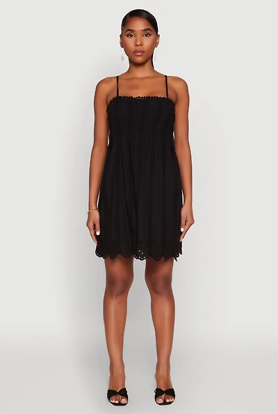 Womens Haute Monde Floral Crochet Detail Mini Dress, Black, Size S