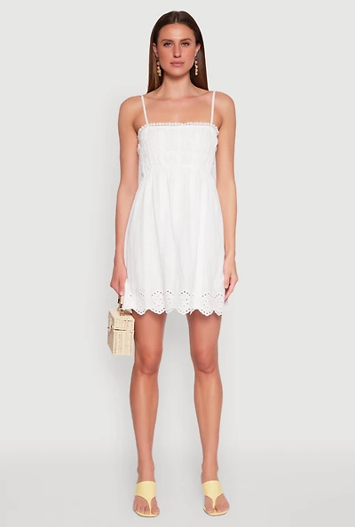 Womens Haute Monde Floral Crochet Detail Mini Dress, White, Size S