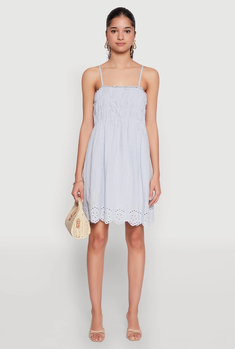Womens Haute Monde Floral Crochet Detail Mini Dress, Blue, Size L