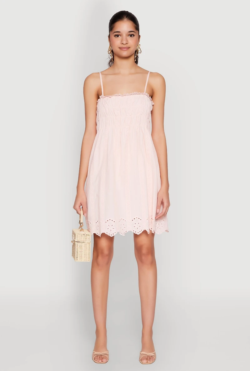 Womens Haute Monde Floral Crochet Detail Mini Dress, Pink, Size S