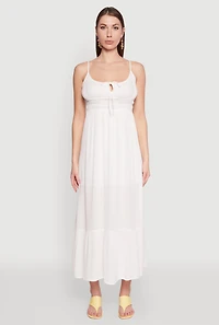 Womens Tie Front Keyhole Maxi Dress, White, Size S