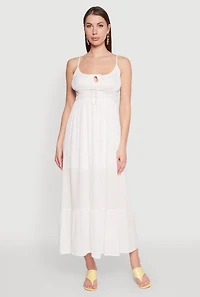 Womens Tie Front Keyhole Maxi Dress, White, Size S