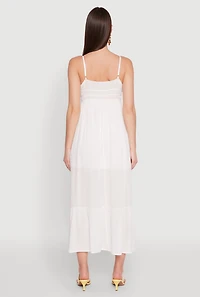 Womens Tie Front Keyhole Maxi Dress, White, Size S