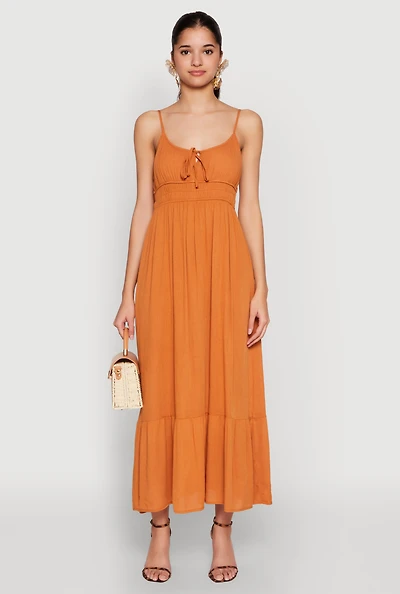 Womens Tie Front Keyhole Maxi Dress,