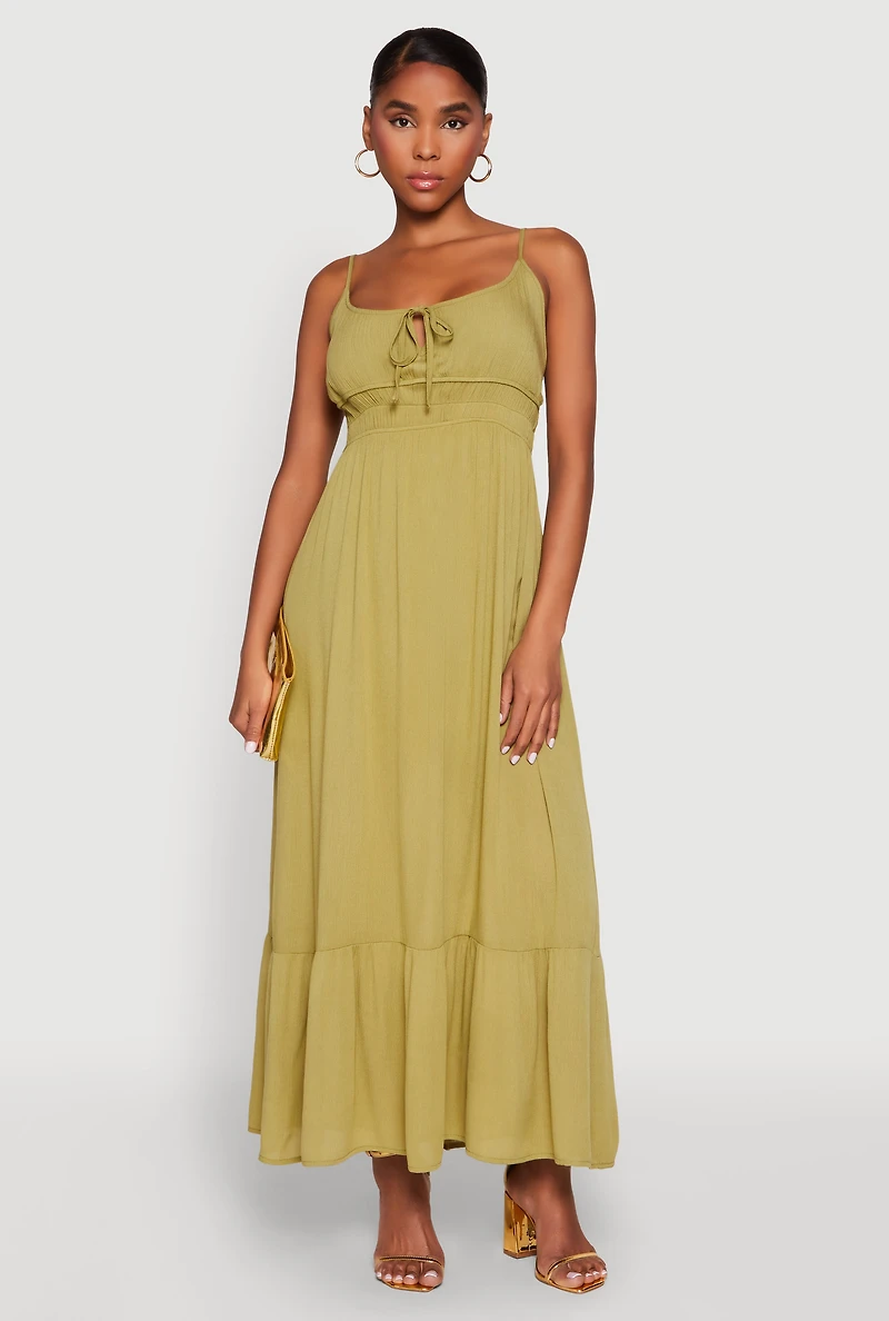 Womens Tie Front Keyhole Maxi Dress, M