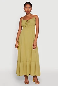 Womens Tie Front Keyhole Maxi Dress, M