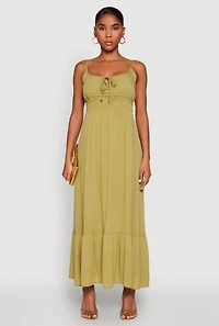 Womens Tie Front Keyhole Maxi Dress, M