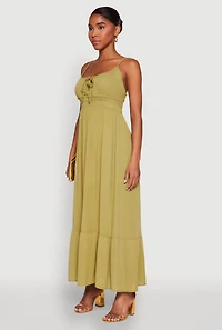 Womens Tie Front Keyhole Maxi Dress, M
