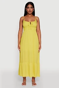 Womens Tie Front Keyhole Maxi Dress, Yellow, Size M