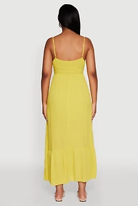 Womens Tie Front Keyhole Maxi Dress, Yellow, Size M