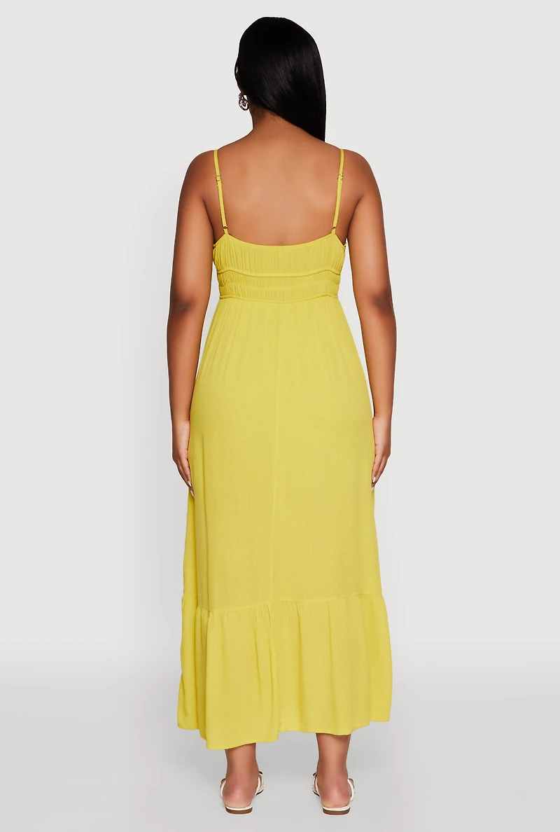Womens Tie Front Keyhole Maxi Dress, Yellow, Size S