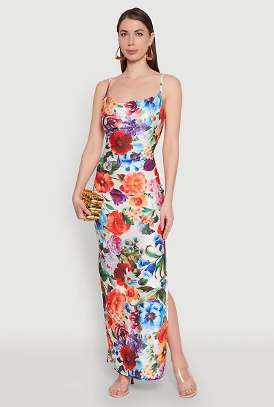 Haute Monde Floral Print Side Slit Maxi Dress