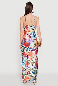 Womens Haute Monde Floral Print Side Slit Maxi Dress, Multi, Size S