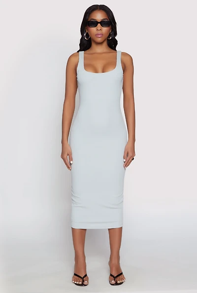 Womens Haute Monde Ribbed Knit Tank Dress, Grey, Size S