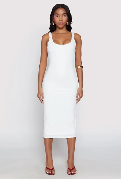 Womens Haute Monde Ribbed Knit Tank Dress, White, Size S