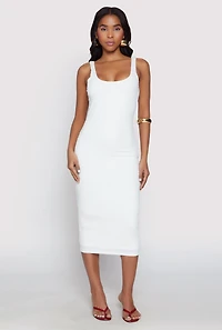 Womens Haute Monde Ribbed Knit Tank Dress, White, Size S
