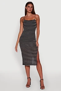 Womens Striped Open Tie Back Side Slit Bodycon Dress,