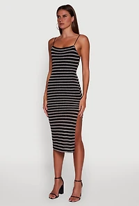 Womens Striped Open Tie Back Side Slit Bodycon Dress,