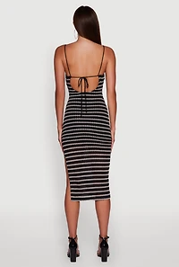 Womens Striped Open Tie Back Side Slit Bodycon Dress, Black, Size S